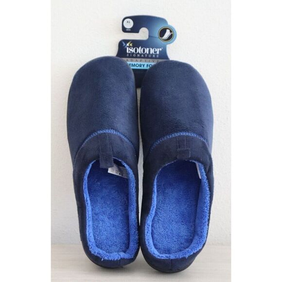 Isotoner A92509 Men's Sz XL (11-12) Navy Blue Jared Memory Foam Moc Slippers - Picture 1 of 7